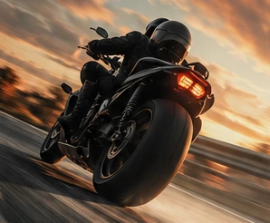 Illustrative cinematic motorcycle scene
